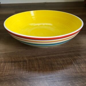 NWOT 11” Round Striped Colorful Ceramic Salad Bowl